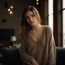 young lady posing for a photograph in a luxury building