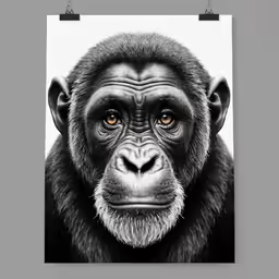 a poster depicting an ape face and yellow eyes