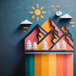 a large rainbow and mountain shaped house painted with chalk