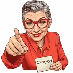 the image depicts an older woman pointing to something