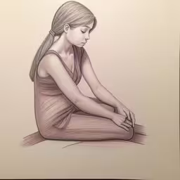 drawing of a girl sitting and reading,a drawing of a girl with a bracelet on sitting