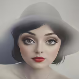 woman with red lips, wide brimmed hat and big shadow of hat