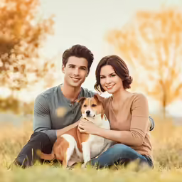 a woman is holding a dog while sitting on the ground