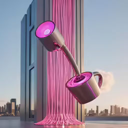 a large pink lit up lamp in the air