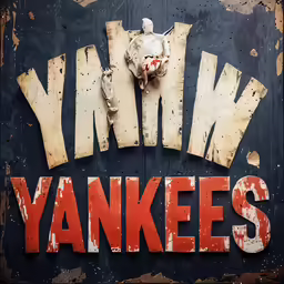 the words vankees on a wall and an image of a stuffed animal
