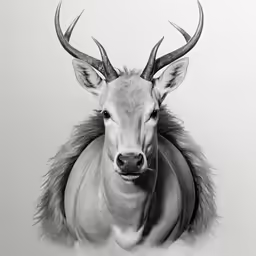the head and antelope of a gazelle in black and white