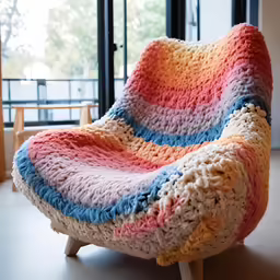 there is a crochet chair that is made out of yarn