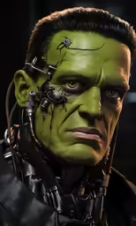 a man in an alien costume with his face painted like a creature