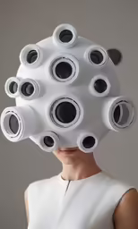 the model has many speakers on her head