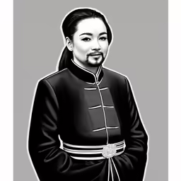 an asian woman in an uniform drawing