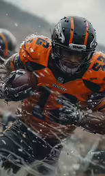 a group of football players wearing uniforms running together