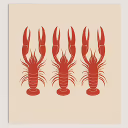 three red lobsters on cream background with black border