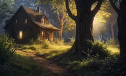 a house is in the middle of a green grassy area
