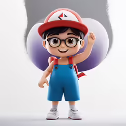 a little boy wearing a red hat and blue overalls, holding a big ball