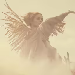 an angel in motion with her arms out