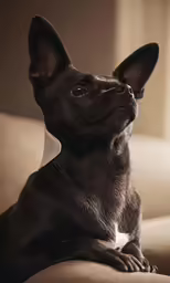 a dog laying down with a white collar
