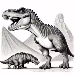 a dinosaur and a baby t - neck t - shirt,the dinosaurs are running in their natural habitat,an artist