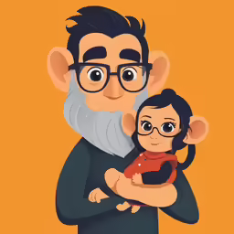 a man wearing glasses holding a child