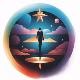 a man is standing in a desert and looking into the sky