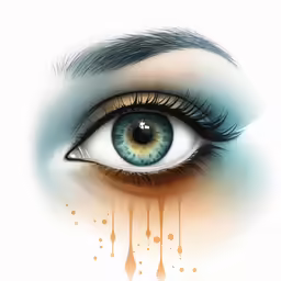 a blue eye with paint dripping on it