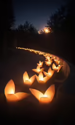 rows of lighted lanterns lit up a path