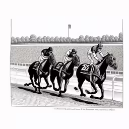 a group of horses riding down a race track,two horses with their jockeys in a race