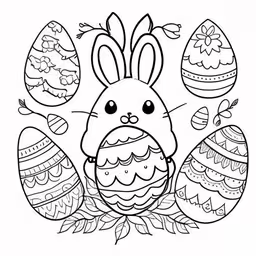 the easter bunny with colored eggs on the tree branch