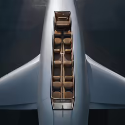overhead view of the seat and cabin of an airplane