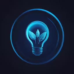 a neon blue illuminated light bulb on a black background