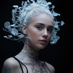a woman with tattoos has her hair up