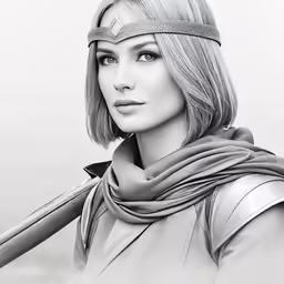 black and white drawing of a woman wearing a scarf