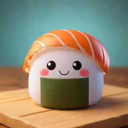 an adorable sushi shaped rock with a face and a green mat under it