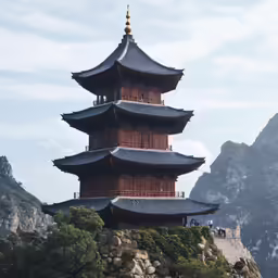 a pagoda sitting on top of a mountain side