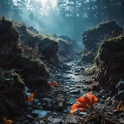 an image of a stream through the woods