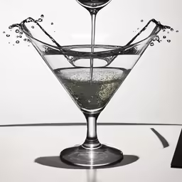 water pouring into a glass with the inside of the martini glass