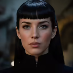 a beautiful woman with black hair and bangs