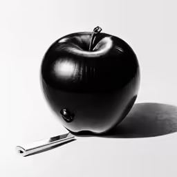 an apple with a knife in it laying next to it