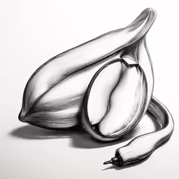 an drawing of a banana with the peel still attached