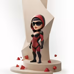 a paper mache of a girl in red and black