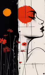 there is a colorful painting with many images