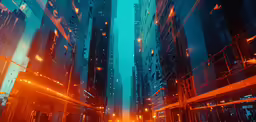 an animated animation of an urban city at night