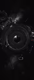 the inside of a black object with a light on it