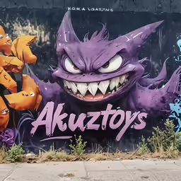 graffiti art in front of a wall painted purple