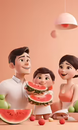 some people are holding pieces of watermelon