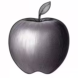 an apple with a leaf on top of it,a drawing of an apple with a green leaf