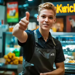 a young boy is making a thumbs up sign