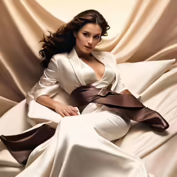 a woman laying on top of a white couch