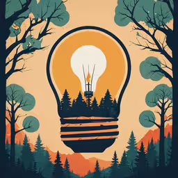 an image of a light bulb in the woods,a photo of a light bulb with trees around it