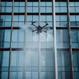 a large building with lots of windows and a flying object