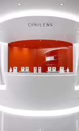 the entrance to the store has a red sign on it